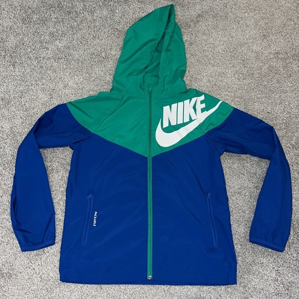 Nike Packable Hooded Hoodie High Neck Zip Wind Running Coat Jacket L Kids Youth